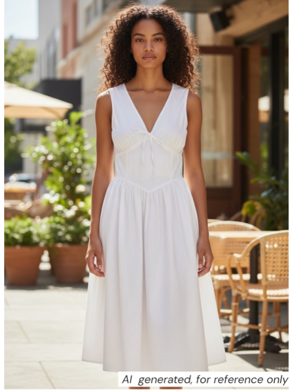 Sleeveless White Midi Dress with V-Neck